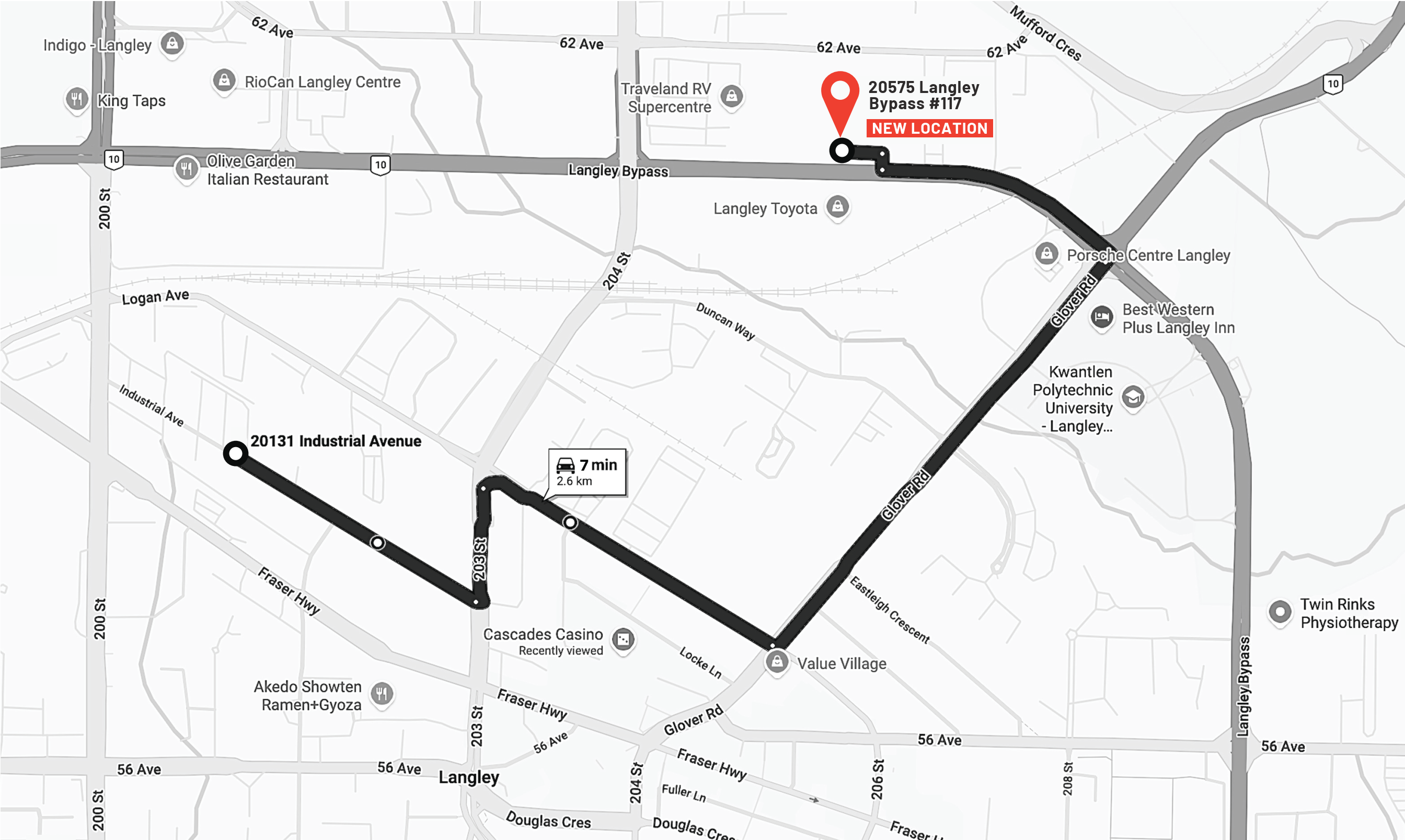 Map to new Langley Location